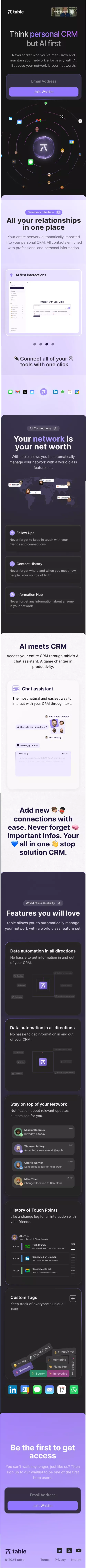 table - Think personal CRM but AI first mobile view