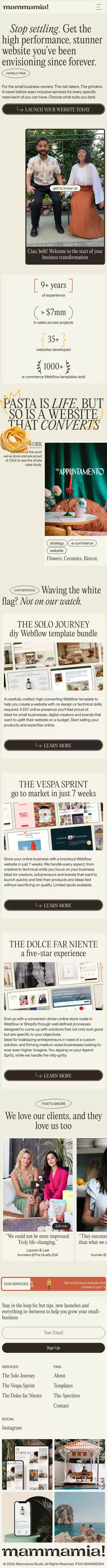 Mammamia Studio | Website Design, Digital Experiences & Webflow Templates mobile view