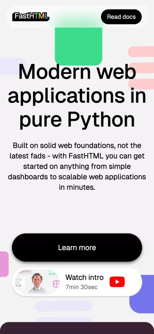 FastHTML - Modern web applications in pure Python mobile view