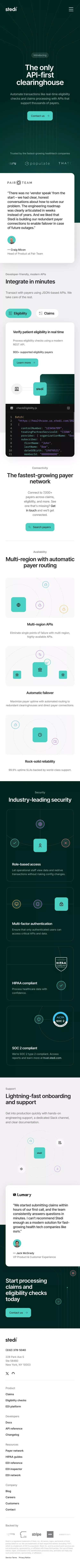 Stedi - The only API-first clearinghouse mobile view
