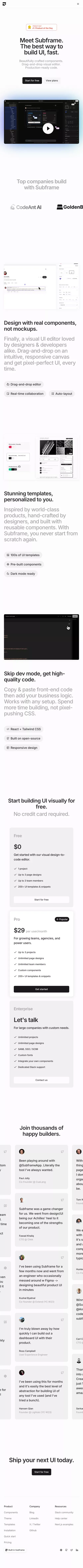Subframe – The best way to build UI, fast. mobile view