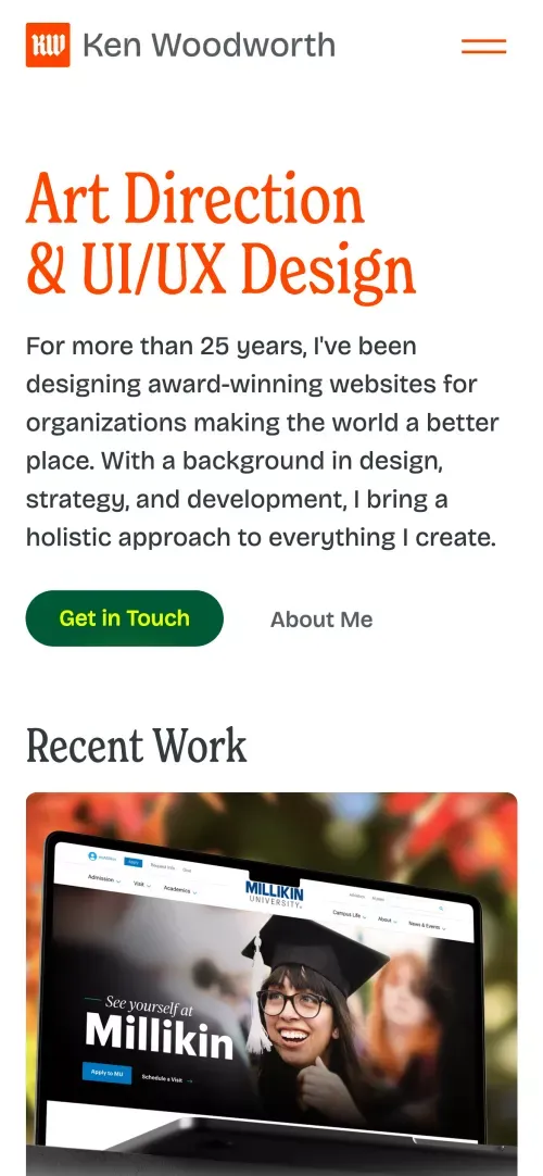 Ken Woodworth - Art Direction & UI/UX Design mobile view