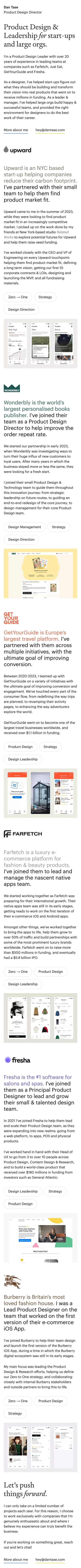 Dan Tase - Product Design Director mobile view