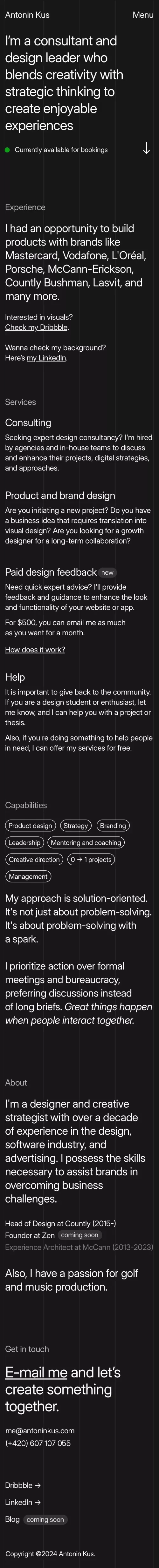 Antonin Kus - Brand & Product Design mobile view