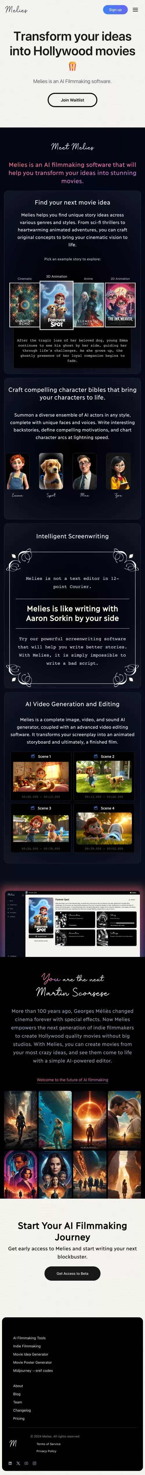 Melies • Transform your ideas into Hollywood movies mobile view