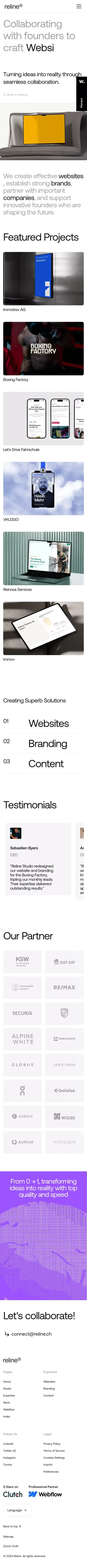 Reline® Studio | Your Marketing and Web Partner in Zurich mobile view