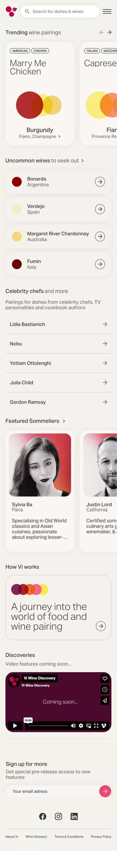 Expert Wine and Food Pairings | Vi mobile view