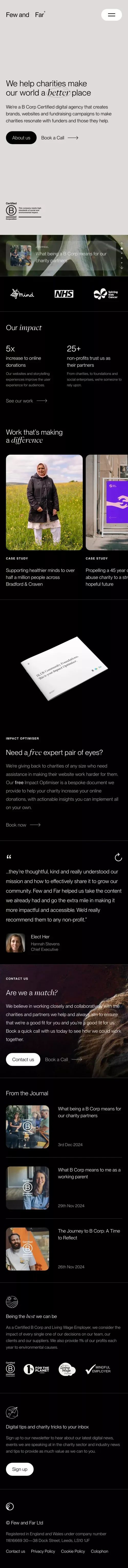 Few and Far — We help charities make our world a better place mobile view