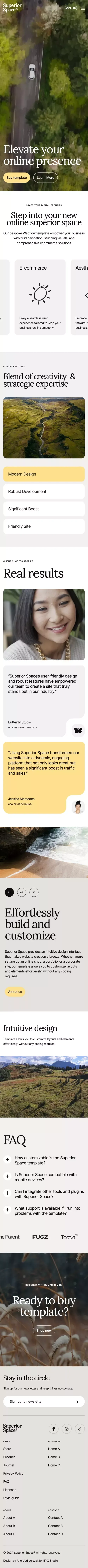 Superior Space Lite - Webflow Ecommerce website template mobile view