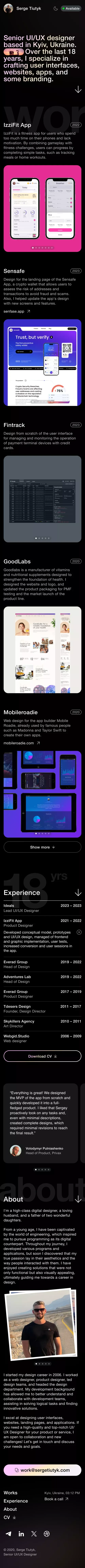 Serge Tiutyk | Senior UI/UX designer mobile view