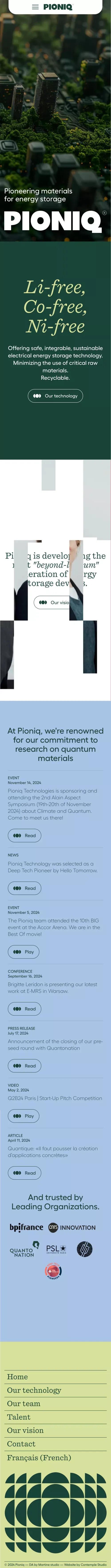 Pioniq Technologies - Pioneering materials for energy storage mobile view
