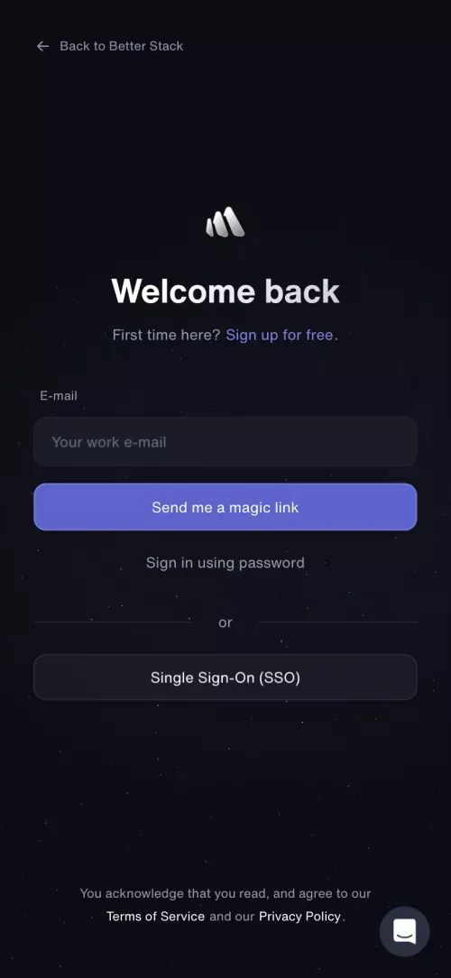 Sign in | Better Stack mobile view