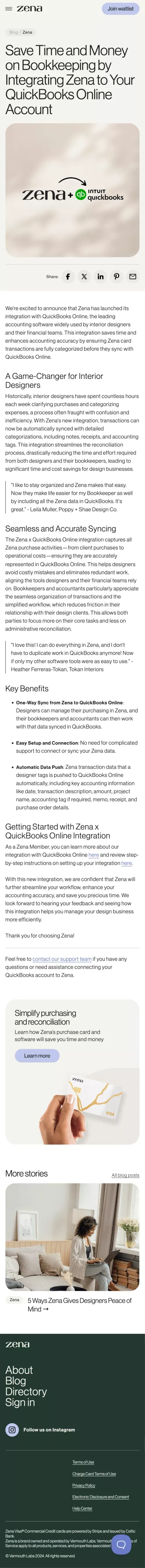 Save Time and Money on Bookkeeping by Integrating Zena to Your QuickBooks Online Account mobile view