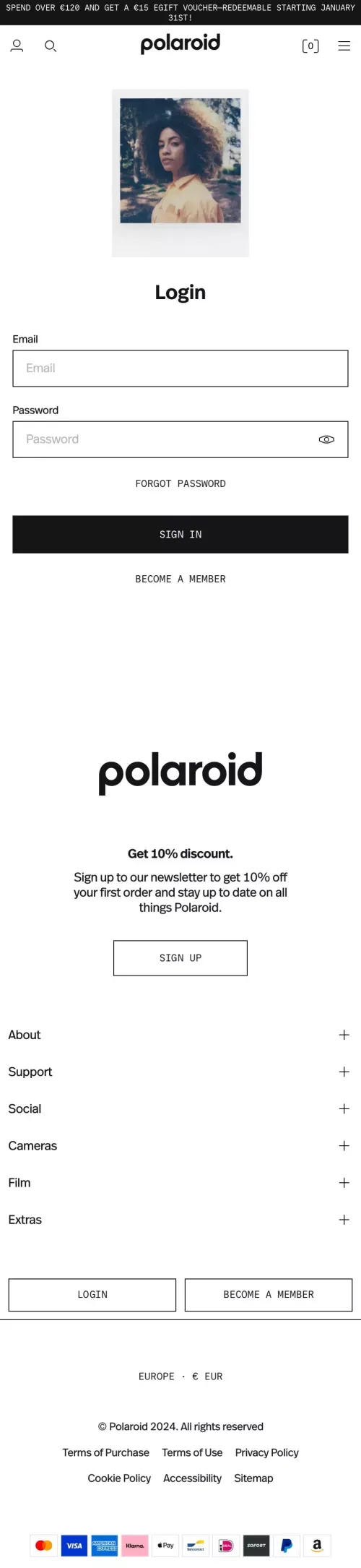 Login | Polaroid EU mobile view