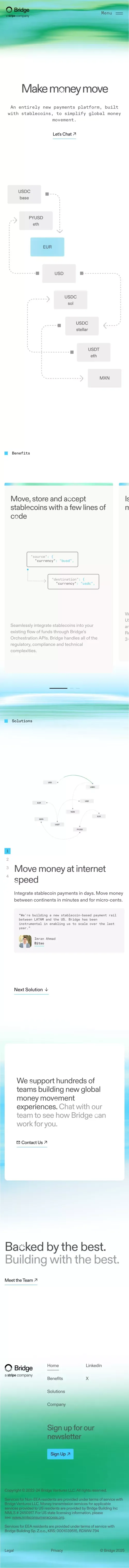 Bridge | Stablecoin API for developers mobile view