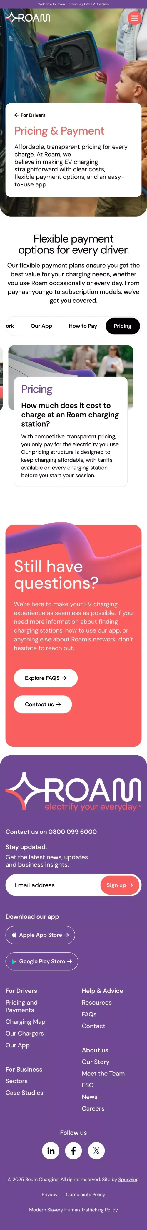 Pricing & Payment - For Drivers - Roam Charging mobile view