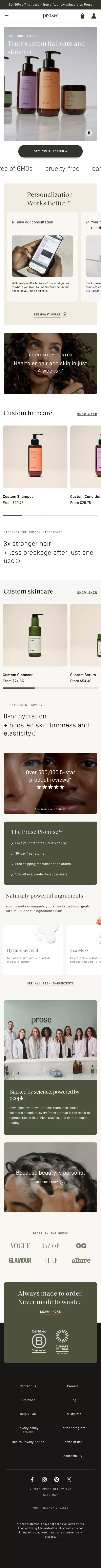 Truly Custom Haircare and Skincare | Prose mobile view