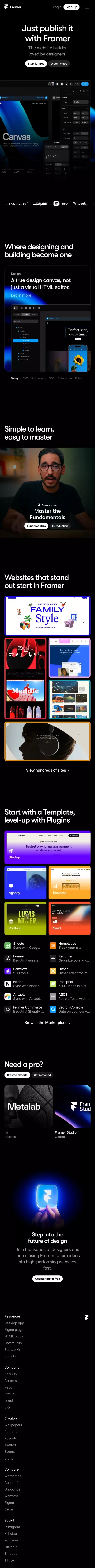 Framer: The website builder loved by designers mobile view