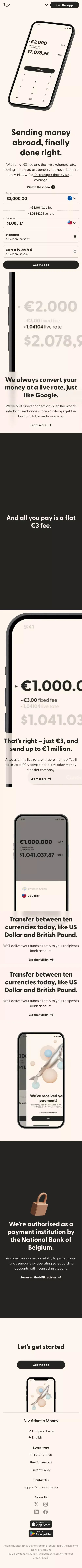 Sending money abroad, finally done right. | Atlantic Money mobile view