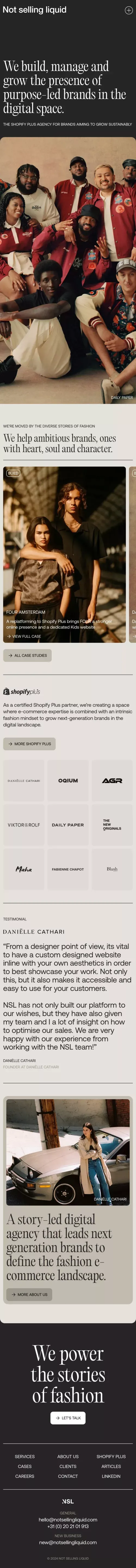 Not selling liquid - We build, manage, and grow fashion brands mobile view