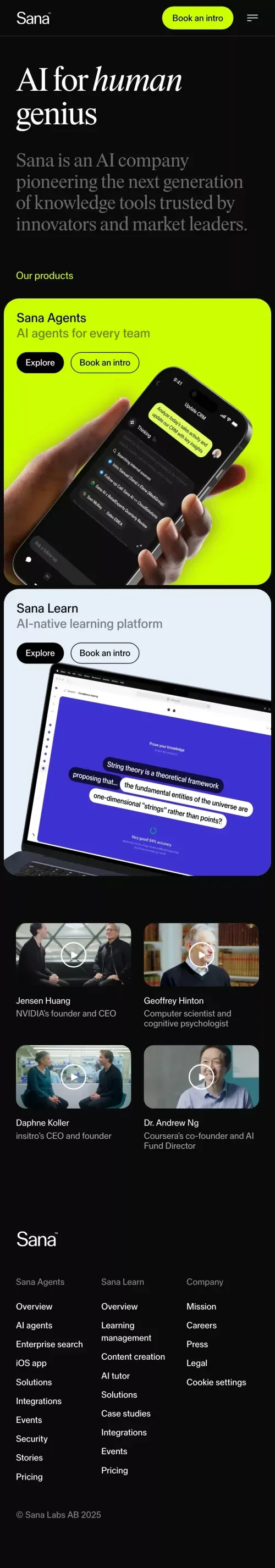 AI tools for human knowledge | Sana mobile view