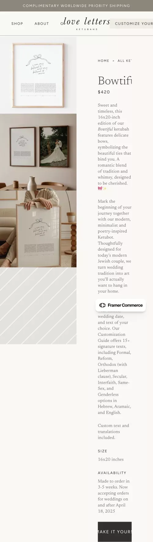 Bowtiful Beginnings in 16x20" - Love Letters Ketubahs â Modern, Premium Wedding Ketubahs mobile view