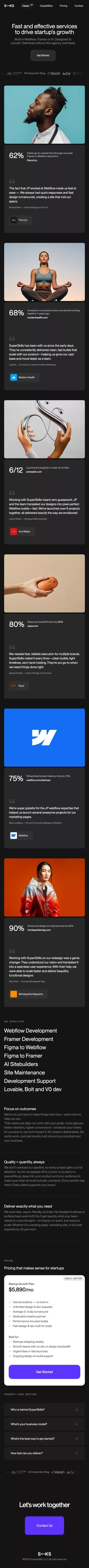 Fast Web Design for Startups – Built with Webflow & Framer | SuperSkills mobile view