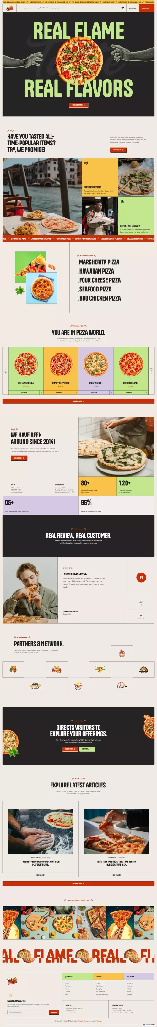 Pizza FZ - Pizza Restaurant Webflow Template | Flowzai mobile view
