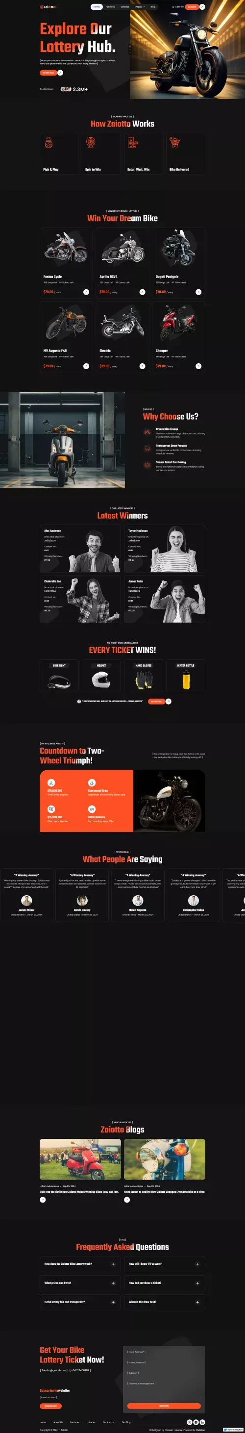 Zaiotto - Online Lotto & Lottery Webflow Template | Flowzai mobile view
