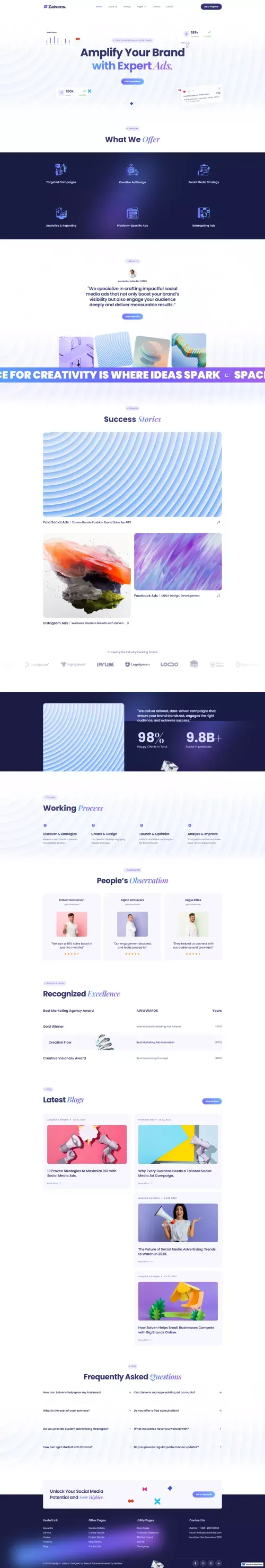 Zaivens - Social Media Ads Agency Webflow Template | Flowzai mobile view