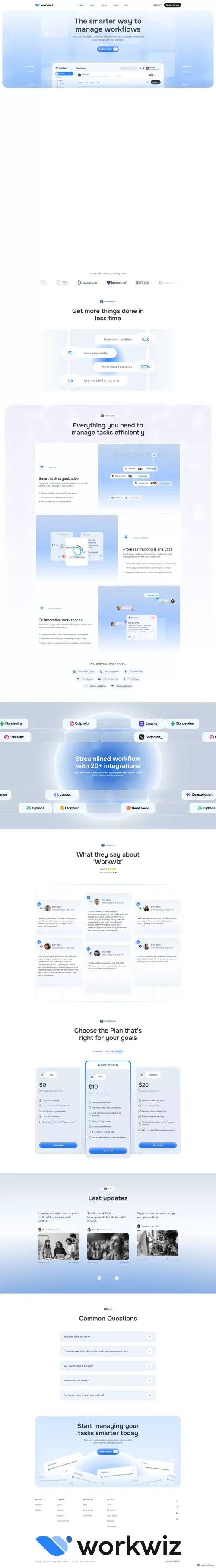 Workwiz - SaaS Task Management Webflow Template | Flowzai mobile view