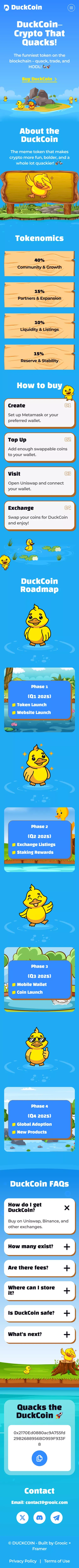DUCKCOIN - Cryptocurrency Landing Page mobile view