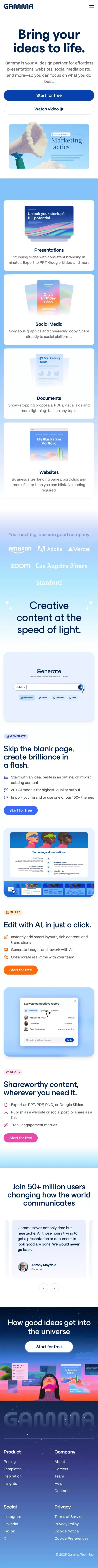 Gamma: Instant Presentations, Websites, and More with AI mobile view