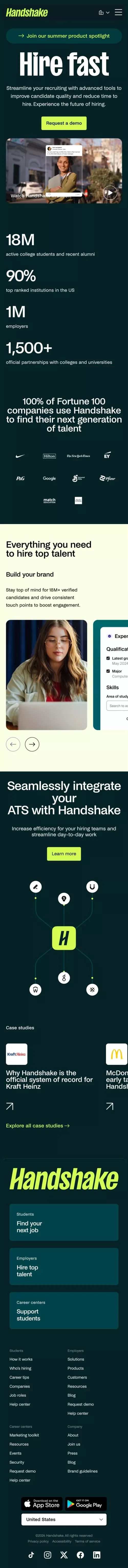 Employers | Handshake mobile view