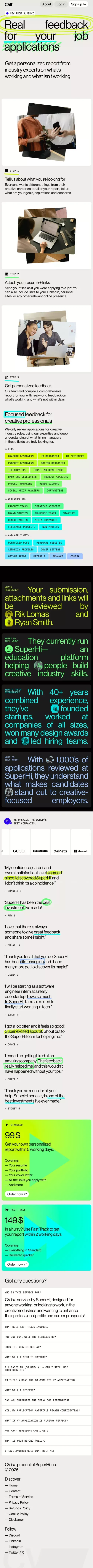 Real feedback for creative industry job applications | SuperHi.cv mobile view