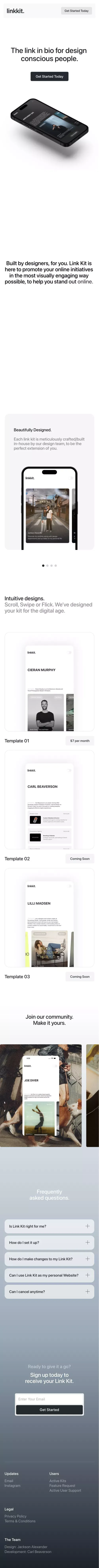 The link in bio for design conscious creatives. | Link-Kit mobile view
