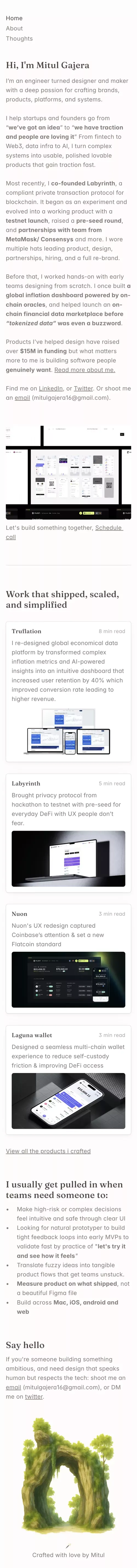 Mitul Gajera | Designer crafting products, and creating polished software and web experiences mobile view