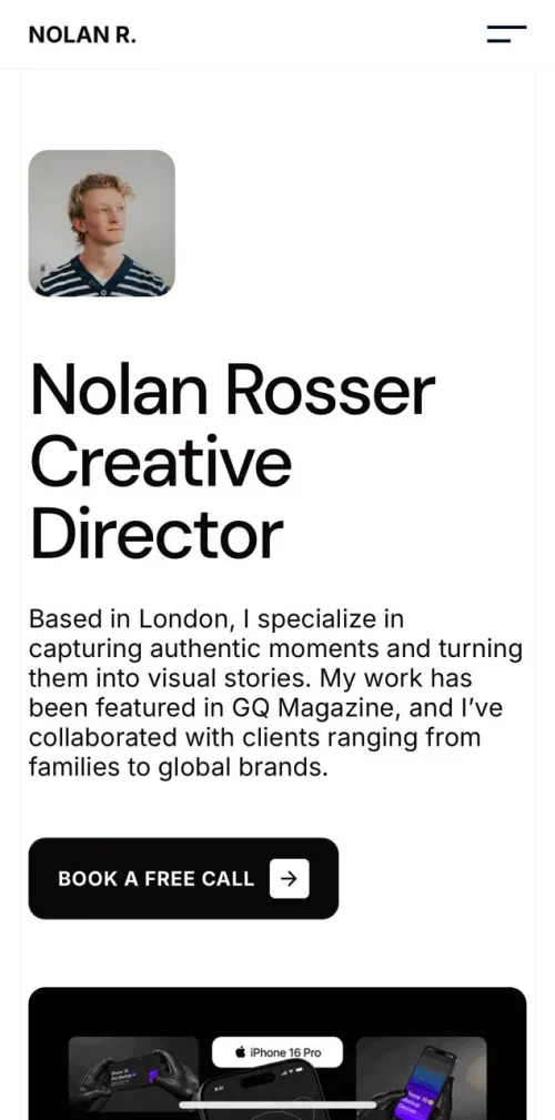 Nolan Rosser â Creative Director & Web Designer in London mobile view