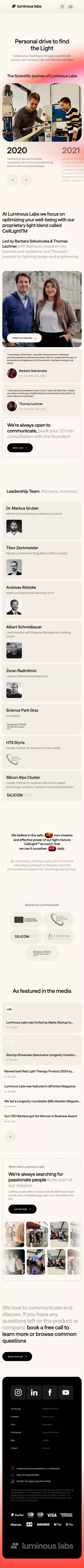 Luminous Labs | Company page mobile view