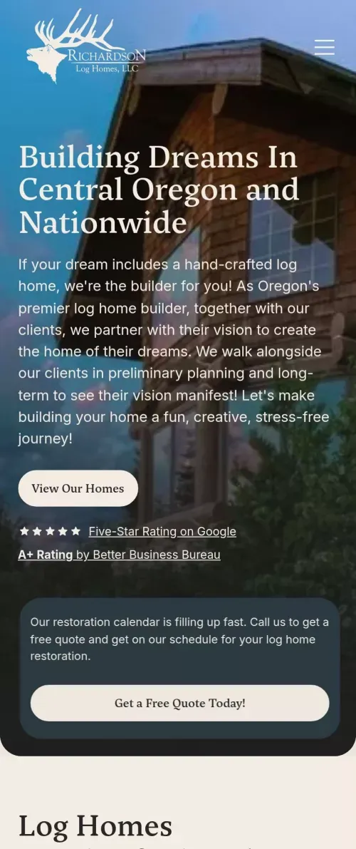 Premier Log Home Builders | Richardson Log Homes LLC mobile view