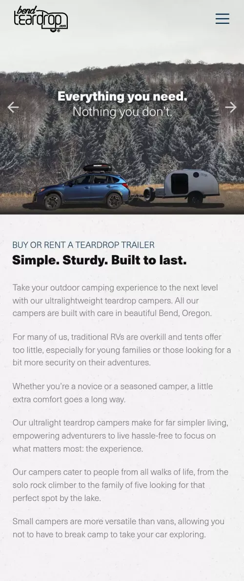 Bend Teardrop Camping Trailers mobile view