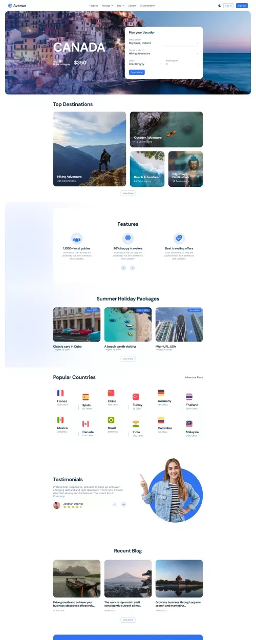 Avenue Pro - NextJS Website Template for Travel & Booking Websites mobile view