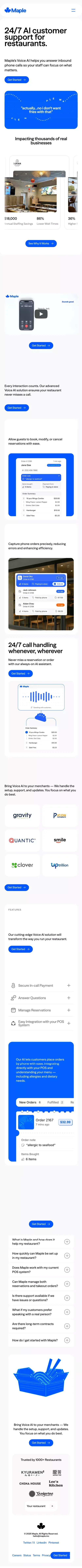 Maple | Voice AI That Answers Calls & Takes Orders for Restaurants mobile view