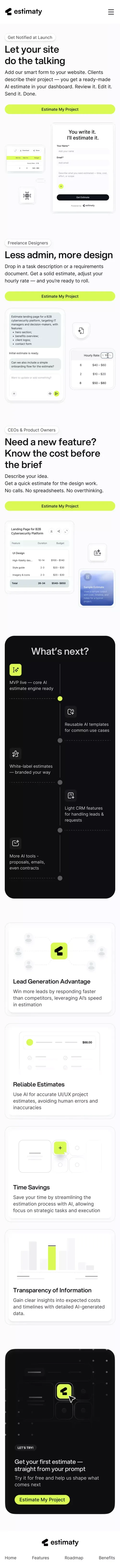 Instant AI Estimates for UI/UX Projects mobile view