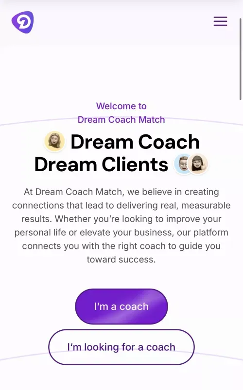 Dream Coach Match | The World's Coaching Marketplace mobile view