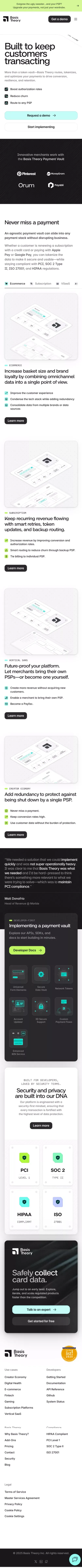 Basis Theory: Built to Keep Customers Transacting mobile view
