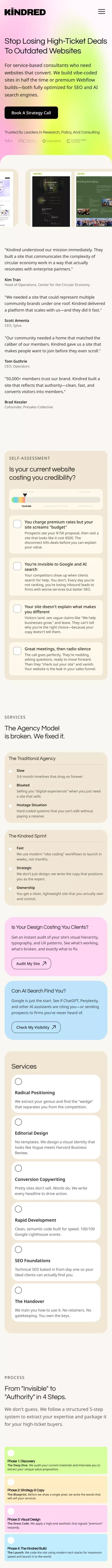 Kindred Web Studio | Fast Websites for Consultants mobile view