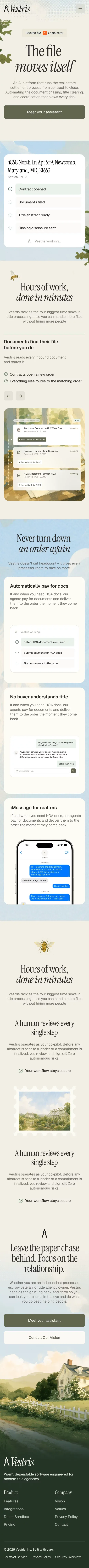 Vestris - Agents that automate real estate pre-closing mobile view