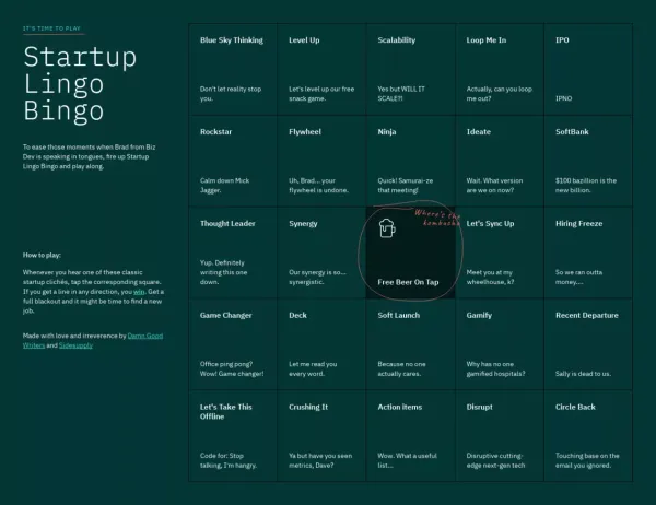 Startup Lingo Bingo - website design inspiration