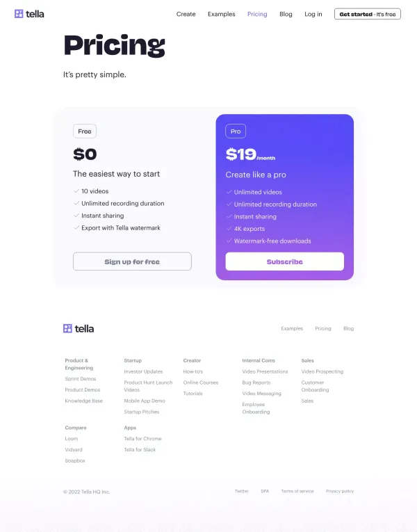 Pricing | Tella - Pricing design inspiration